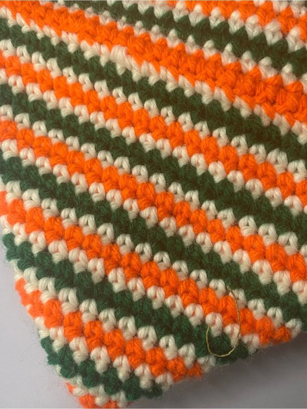Handmade Crochet Pot Holders in Orange, Green & Cream 1970’s Retro Design